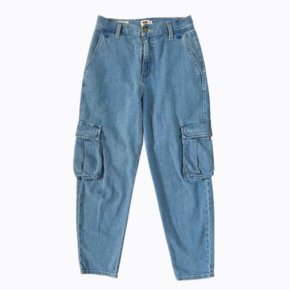 Levi's Baggy Blue Cargo Jeans Carpenter Balloon Barrel Cotton 90s Grunge Sz 27 - Picture 1 of 6